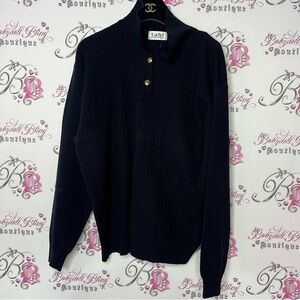 Tabi international navy blue cable knit sweater with gold luxury buttons shirt